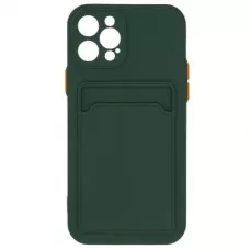 Чехол для iPhone 13 Pro  MAX с отделением для карт Card Case тёмно-зелёный /оранжевые  кнопки